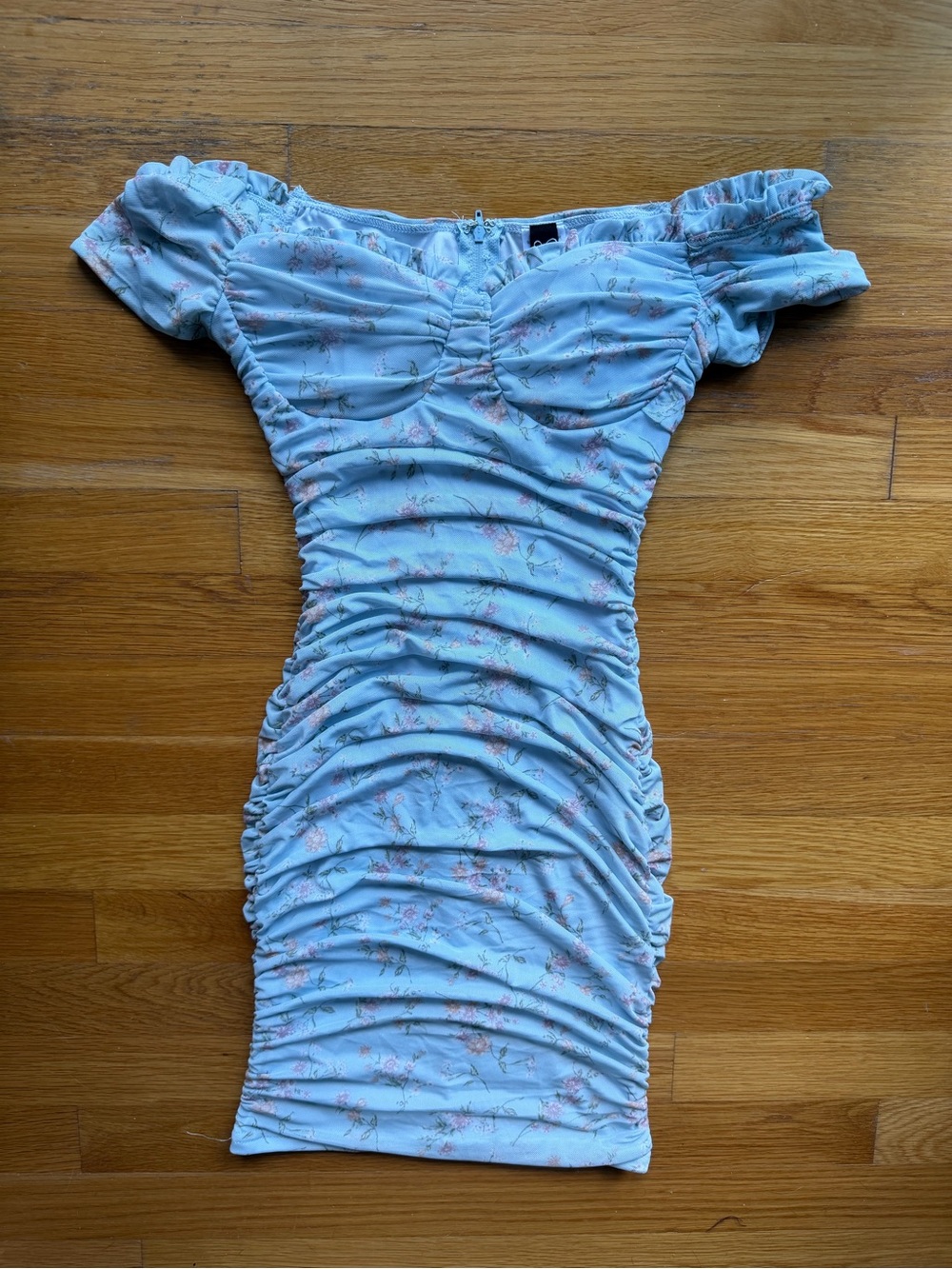 Windsor Blue Floral Ruched Mini Dress - Size Small